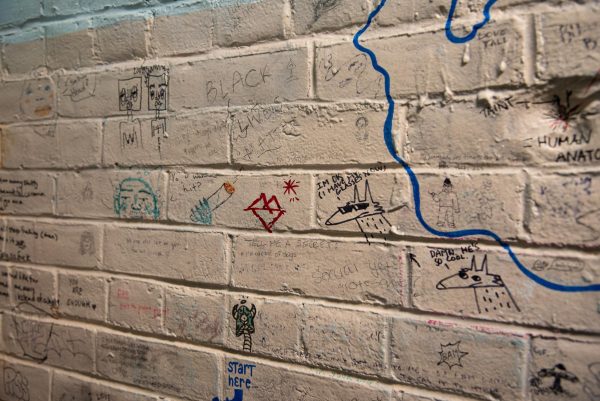 Tiny drawings and messages cover the stalls in the Williams bathrooms on the second floor.