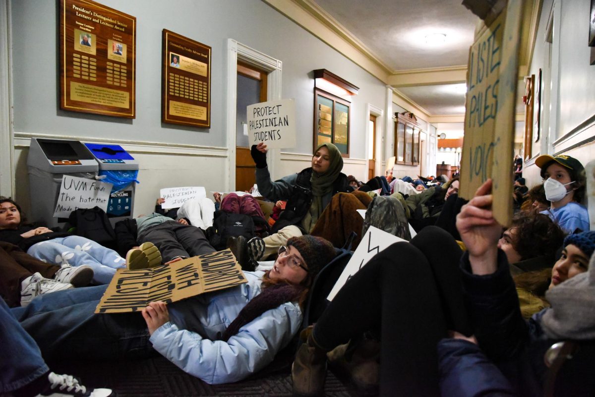 Protesters made their way to the Waterman building where they instituted a “die-in” outside of UVM President Suresh Garimella’s office.