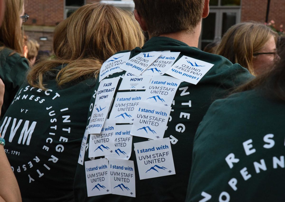 Stickers cover the back of a first-year student Aug. 25.
