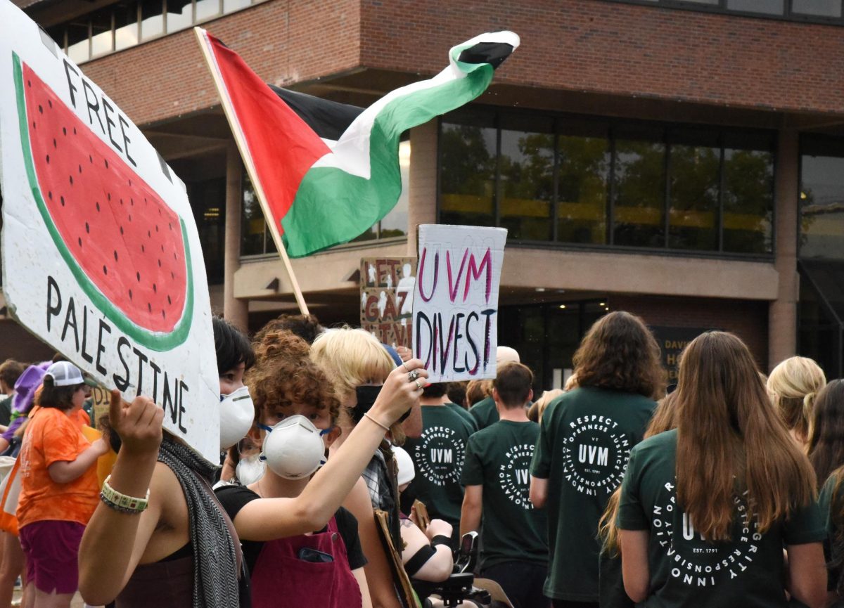 Protestors fly Palestinian flags at Convocation Aug. 25.