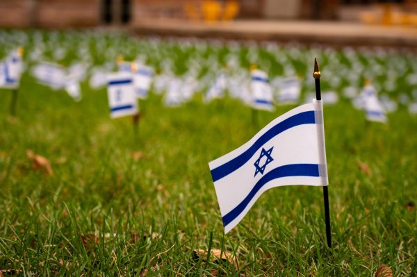 Twelve hundred Israeli flags were displayed on the Andrew Harris Commons Oct. 7.