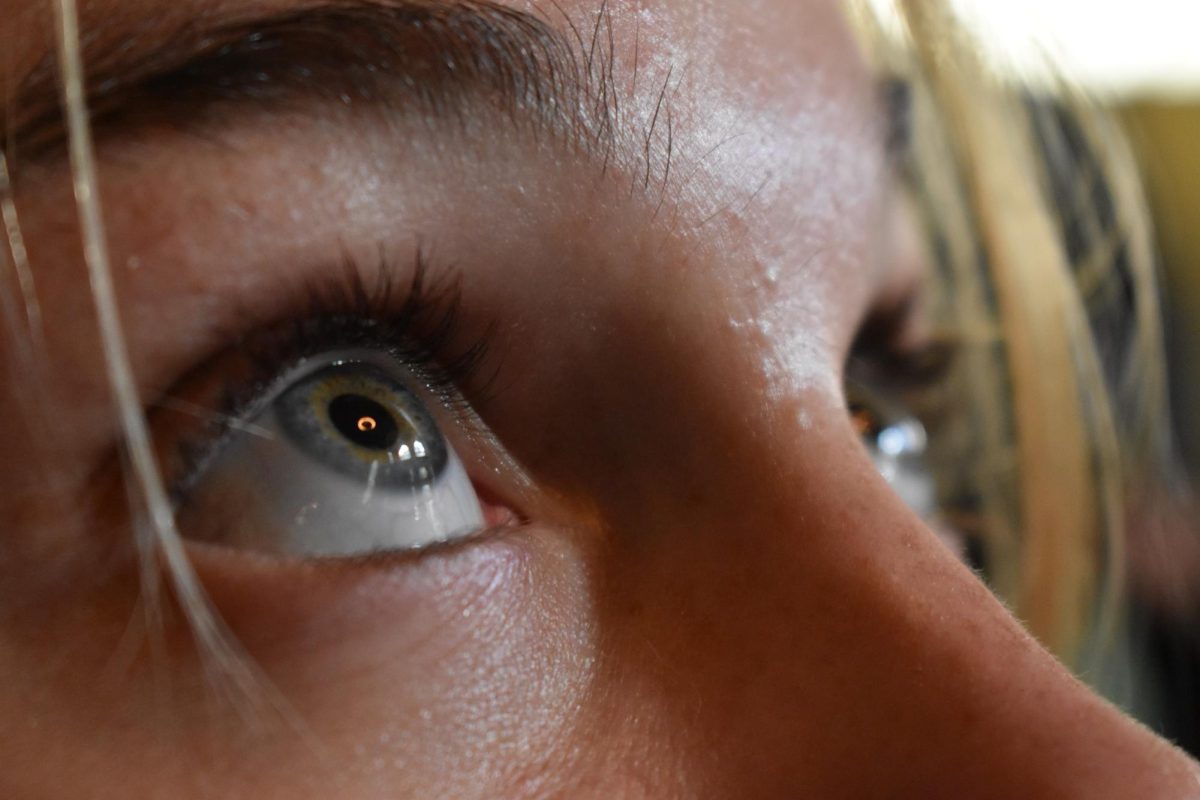 The photographer sees a suspended light and the arched windows of a museum through the reflection on the sclera and the pupil of the subject Oct. 25.