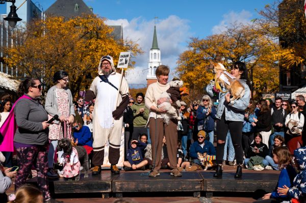 Podium of “Silliest Costumes” for the Church Street Dog Show. Oct. 26.