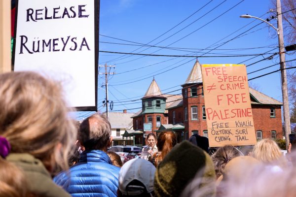 Protesters gather in downtown Burlington April 14.