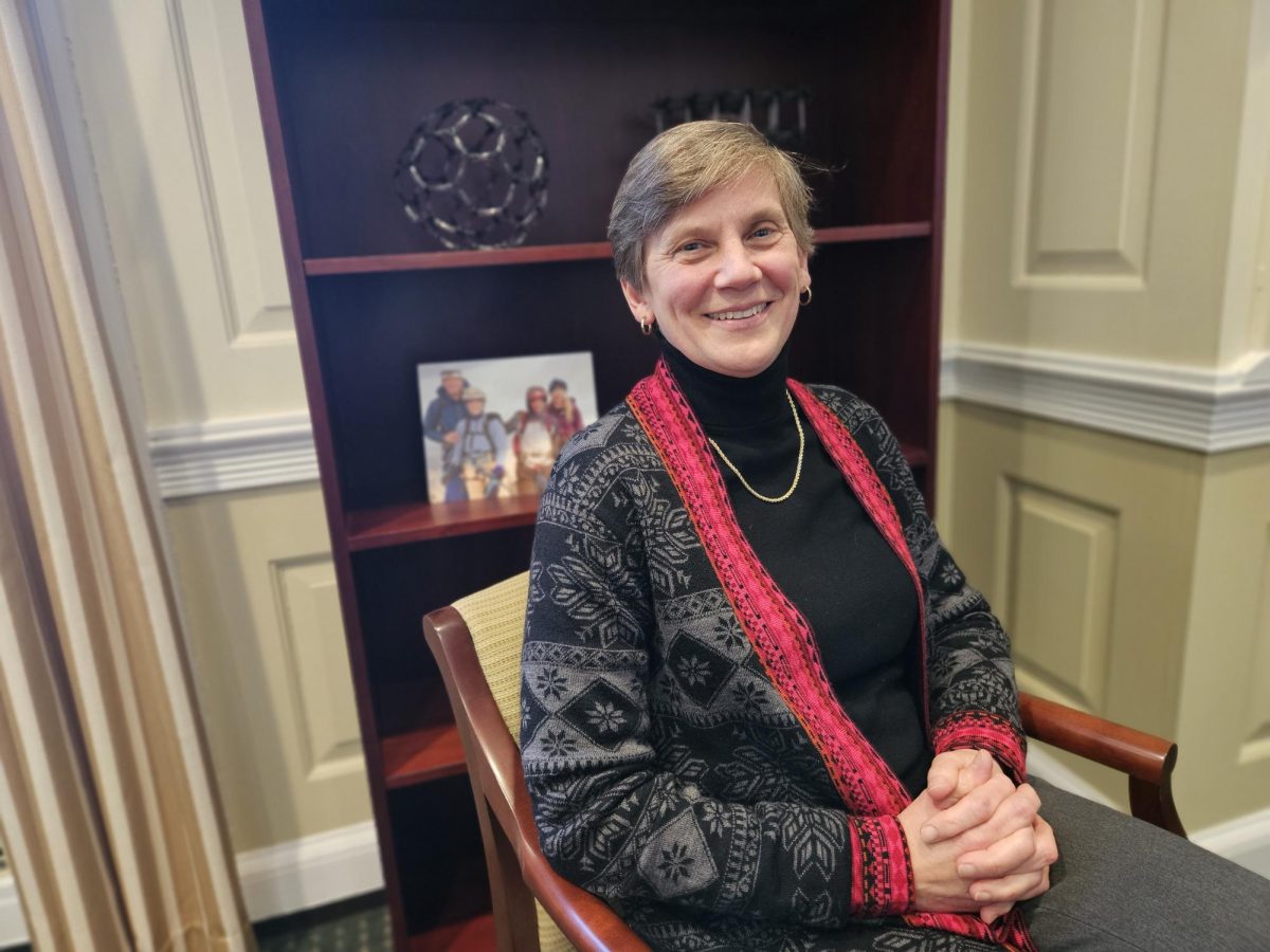 Dr. Linda Schadler, interim provost and senior vice president, sits in her office.