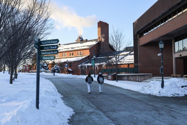 Students walk on cleared sidewalks on campus Feb. 2. 