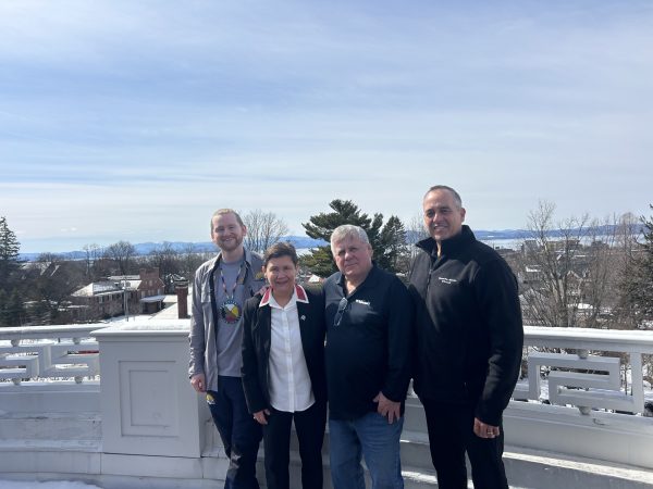 From left to right, Conor Hawk Cubit, Denise Watso, Yves Landry and Daniel Nolett visit classes to encourage students and faculty to engage with indigenous issues. 